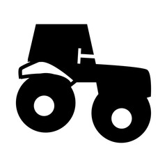 Black and white vector icon of a tractor, symbol of agriculture and farming machinery.
