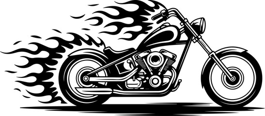 Flaming Chopper Tattoo Art Vector