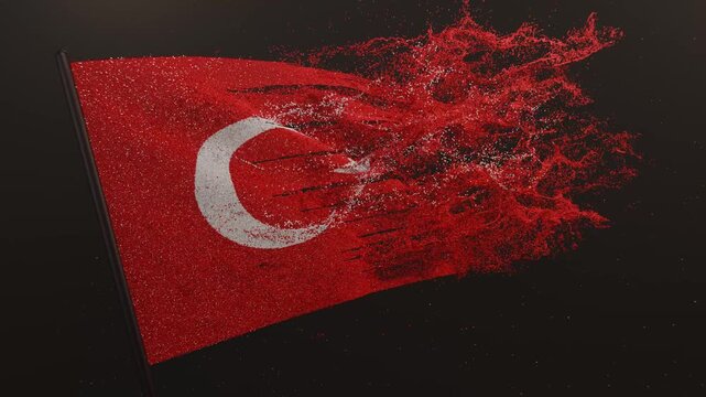 Particle flag animation of Turkey. Republic of Turkiye flag animation. Waving flag video of Turkey