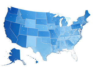 Blue and White Map of the United States Isolated on Transparent Background PNG