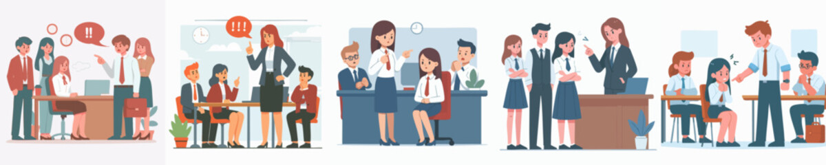 Cartoon Style Diverse Group Meeting With Team Leader in Office Illustration