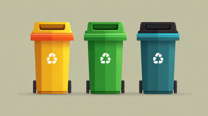 Colorful recycling bins arranged in a row for waste segregation