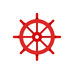 Vibrant red nautical ship wheel vector icon for maritime and sailing designs