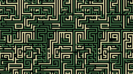 Intricate maze pattern in green and beige, ideal for design projects