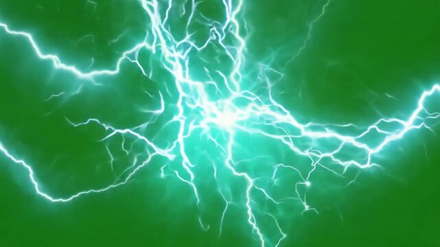 Electrical Brilliance: A vibrant display of electrical energy pulsates with radiant power against a bold green backdrop, creating an abstract and awe-inspiring visual impact.