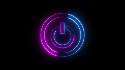 Glowing light neon pink and blue color power button icon animation startup shutdown screen turn on off button switch stop start computer closed button futuristic sign symbol on black background - Powered by Adobe