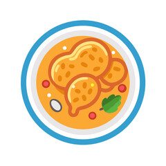 Stylized bowl of peanut curry with ingredients illustration