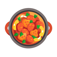 Stew illustration flat design in pot on black background