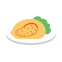 Stylized omelet with vegetables served on a white plate