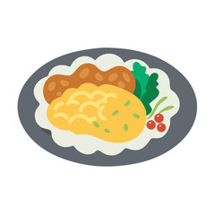 Cartoon style dish showcasing a balanced meal components