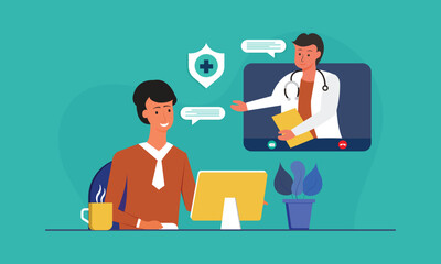Online Male doctor consultation medicine concept
