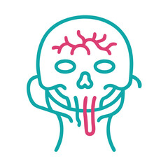 Neon Zombie Head Illustration With Brain Exposed and Drooling