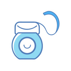 Cheerful dental floss icon on black background in light blue