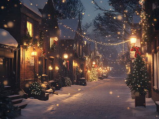 Festively Lit Christmas Street in Winter