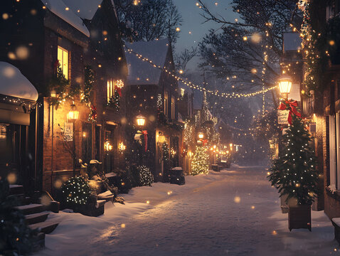 Festively Lit Christmas Street in Winter - Powered by Adobe
