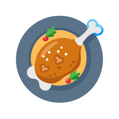 Roasted chicken leg served on a round plate