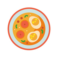 Stylized illustration of delicious ramen soup with egg
