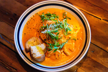 dish of spaghetti on the table