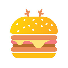Festive holiday burger with reindeer antlers on black background