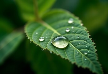 water drops on green leaf background