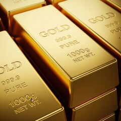 Realistic Stack of Gold Bars with Engraved Text GOLD 999.9 PURE 1000g NET WT