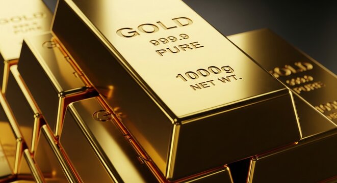 Realistic Stack of Gold Bars with Engraved Text GOLD 999.9 PURE 1000g NET WT