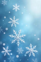 Delicate, icy blue snowflakes on soft background, frozen, icy