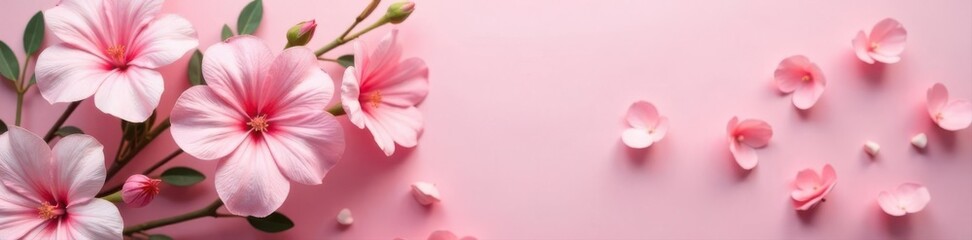 Delicate pink blooms & eucalyptus on a pink backdrop Romantic floral arrangement Valentine's, Mother's, Women's Day , spring flowers, spring, floral background