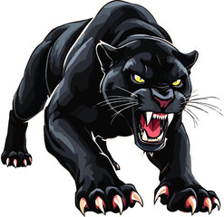 Black Panther Vector Illustration – Fierce Snarling Big Cat in Aggressive Pounce Pose for Tattoos, Mascots, and Apparel Design © arshadartworks