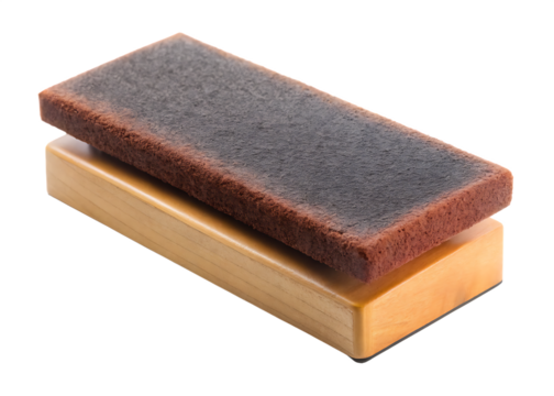 Dark grey felt whiteboard eraser with light wood base on background cleaning tool isolated on a transparent background