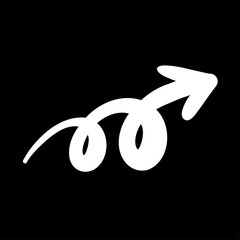 手描きのスムーズな白いペンのくるくる矢印。螺旋。抑揚のあるダイナミックなシルエット。ベクター。背景透過。右回り。
