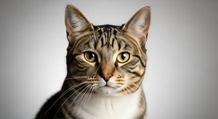 Obraz premium Elegant Portrait of a Brown Tabby Cat with Green Eyes