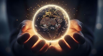Glowing earth egg held gently in cupped hands