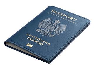 3 D Render of a Blue Passport Cover with Gold Embossed Details Unieritina Passport Closed Book Isolated on Black Background
