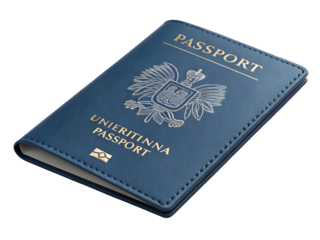 3 D Render of a Blue Passport Cover with Gold Embossed Details Unieritina Passport Closed Book Isolated on Black Background