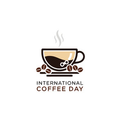 Coffee cup with steam and beans vector illustration for International Coffee Day design