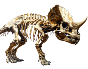 Full Triceratops Skeleton Side View, isolated on transparent background