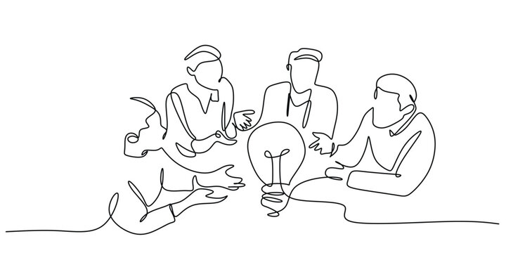 Group Brainstorming Line Illustration for Creative Teamwork - Powered by Adobe