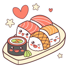 Cute sushi set with smiling faces