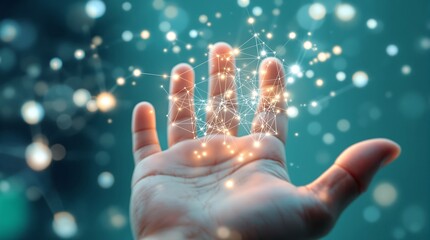 Exploring digital technology hand connection innovation network data concept future