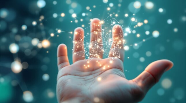 Exploring digital technology hand connection innovation network data concept future - Powered by Adobe
