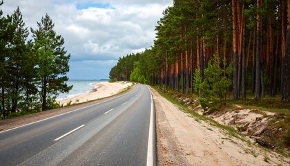 Winding road through forest to beach