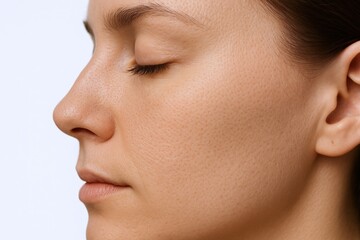 Obraz premium Profile of a Young Woman with Eyes Closed, Fresh and Clean Face, Natural Light