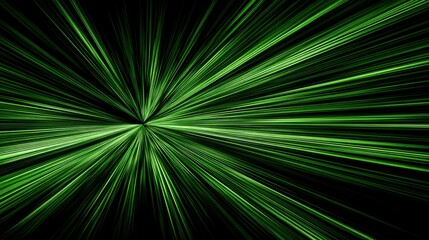 Obraz premium Dynamic Green Light Streaks Radiating Outward on a Black Background, Creating a Sense of Speed and Energy