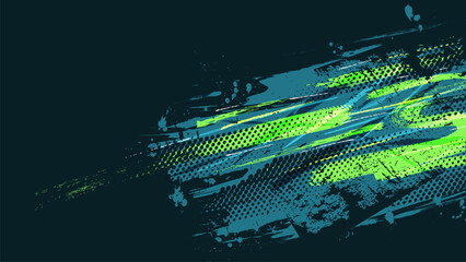 Blue and Green Brush Background in Halftone Style. Scratch and Texture Elements For Design