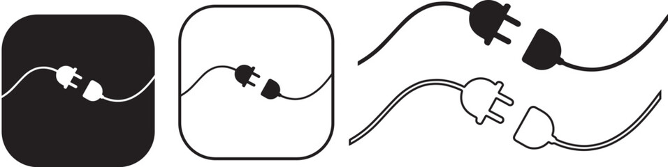 Electrical Cable, Plug & Socket Icon – Sine Wave Shape Vector Illustration on Transparent Background