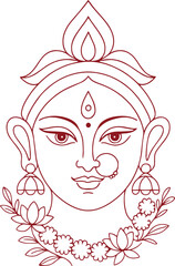 minimalist line art illustration of Maa Durga’s face