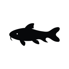 Simple Black Silhouette Depiction of a Catfish Against a White Background