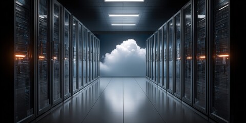 Server Room Cloud Computing Conceptual Image, Data Storage and Processing, Modern IT Infrastructure