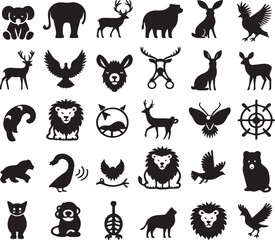 Obraz premium Black Minimalist Animals Silhouettes Icons